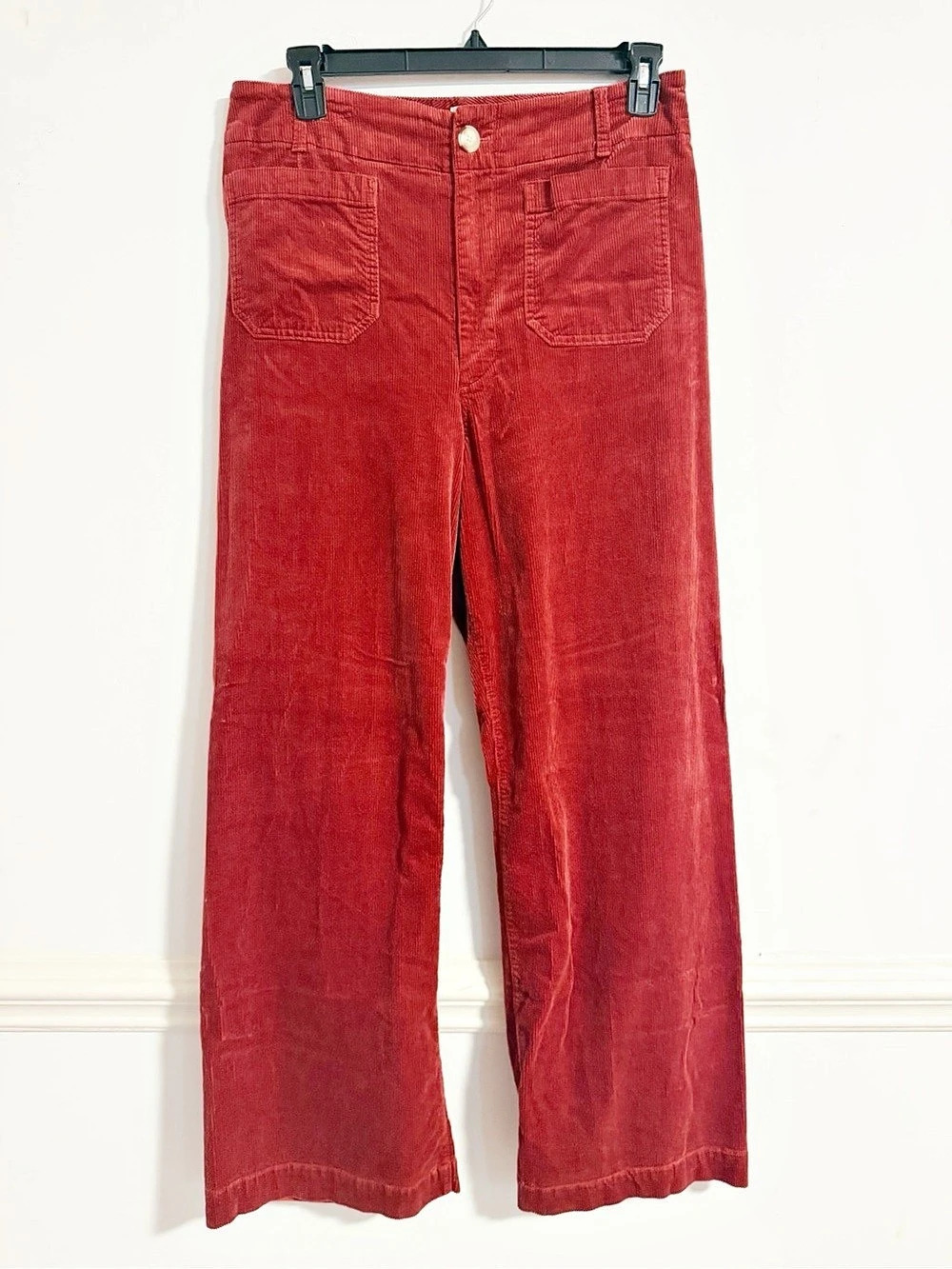 Maeve Anthropologie Rust Orange Corduroy The Colette Wide Leg Pants Size 32 Tall
